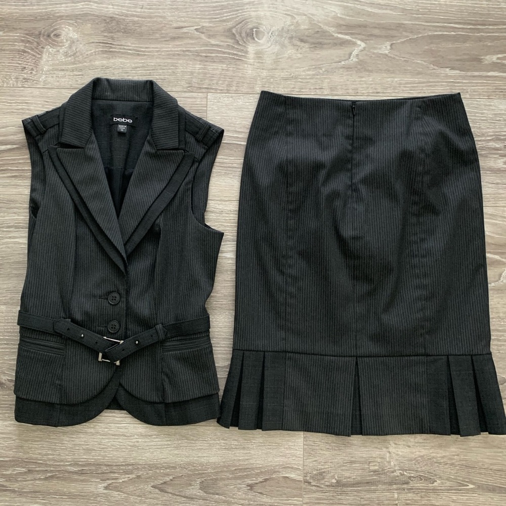 Bebe Two Piece Vest and Skirt Suit.